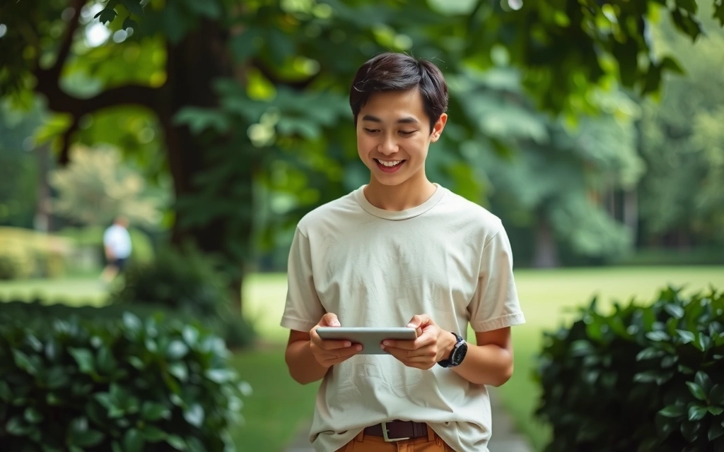 Persona che legge un blog su un tablet in un ambiente naturale