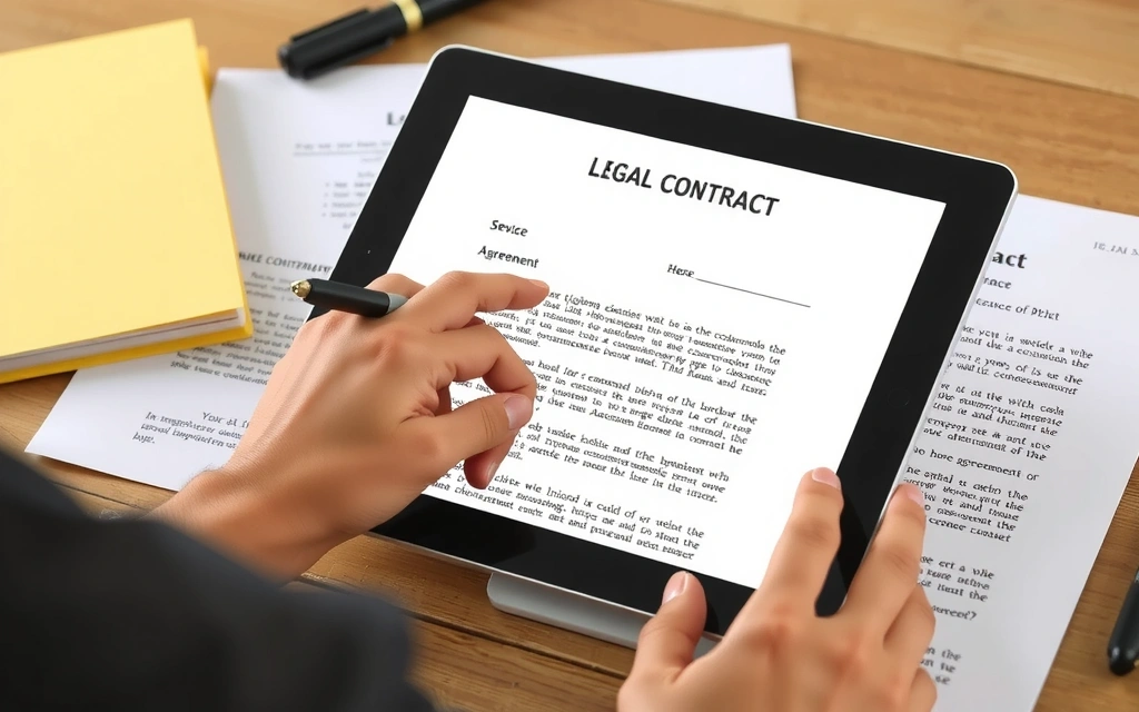 Mano che firma un contratto digitale su un tablet